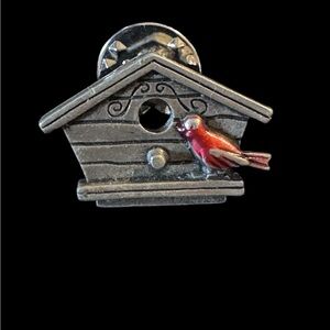 vintage birdhouse tac pin made by the Jonette Jewelry Co